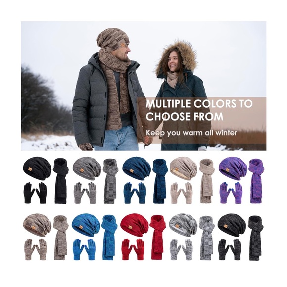 🌹🆕 Black Unisex Winter Accessories Set Hat Scarf and Gloves Christmas Gift - Picture 6 of 8